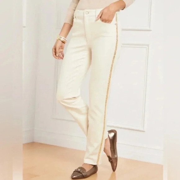 Talbots Straight Leg Jeans Sequin Stripe NWT - 16P. L - Picture 1 of 7